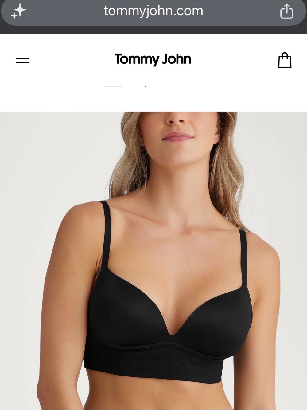 Tommy John Black Wireless Contour Bra XL